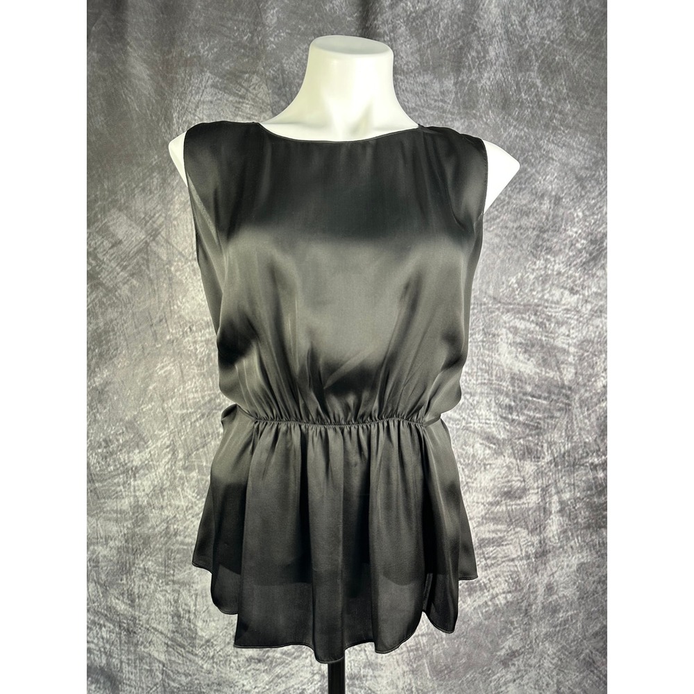 Theory Shirred Tank Charmeuse 100% Silk Women Medium Black Sleeveless Blouse